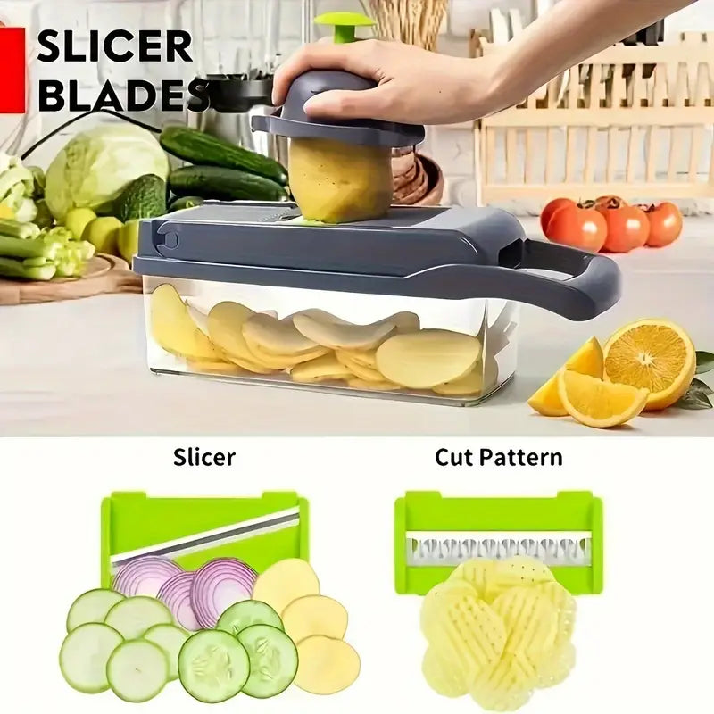 16-in-1 Manual Vegetable Chopper & Slicer - Multifunctional Kitchen Gadget for Easy Prep, Durable Plastic