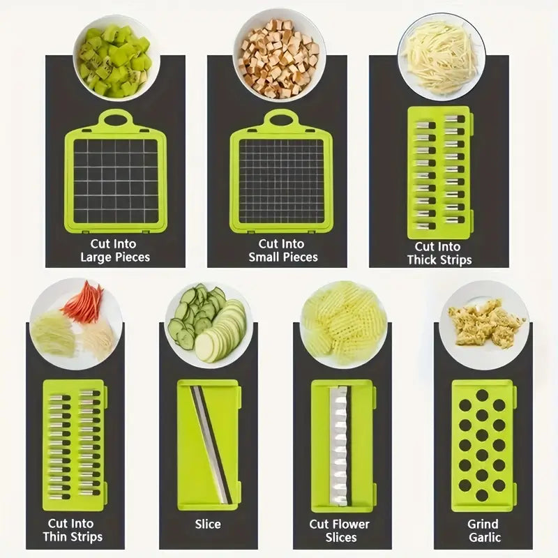 16-in-1 Manual Vegetable Chopper & Slicer - Multifunctional Kitchen Gadget for Easy Prep, Durable Plastic