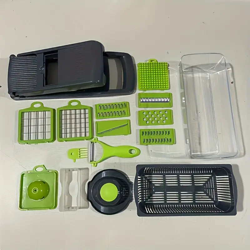 16-in-1 Manual Vegetable Chopper & Slicer - Multifunctional Kitchen Gadget for Easy Prep, Durable Plastic