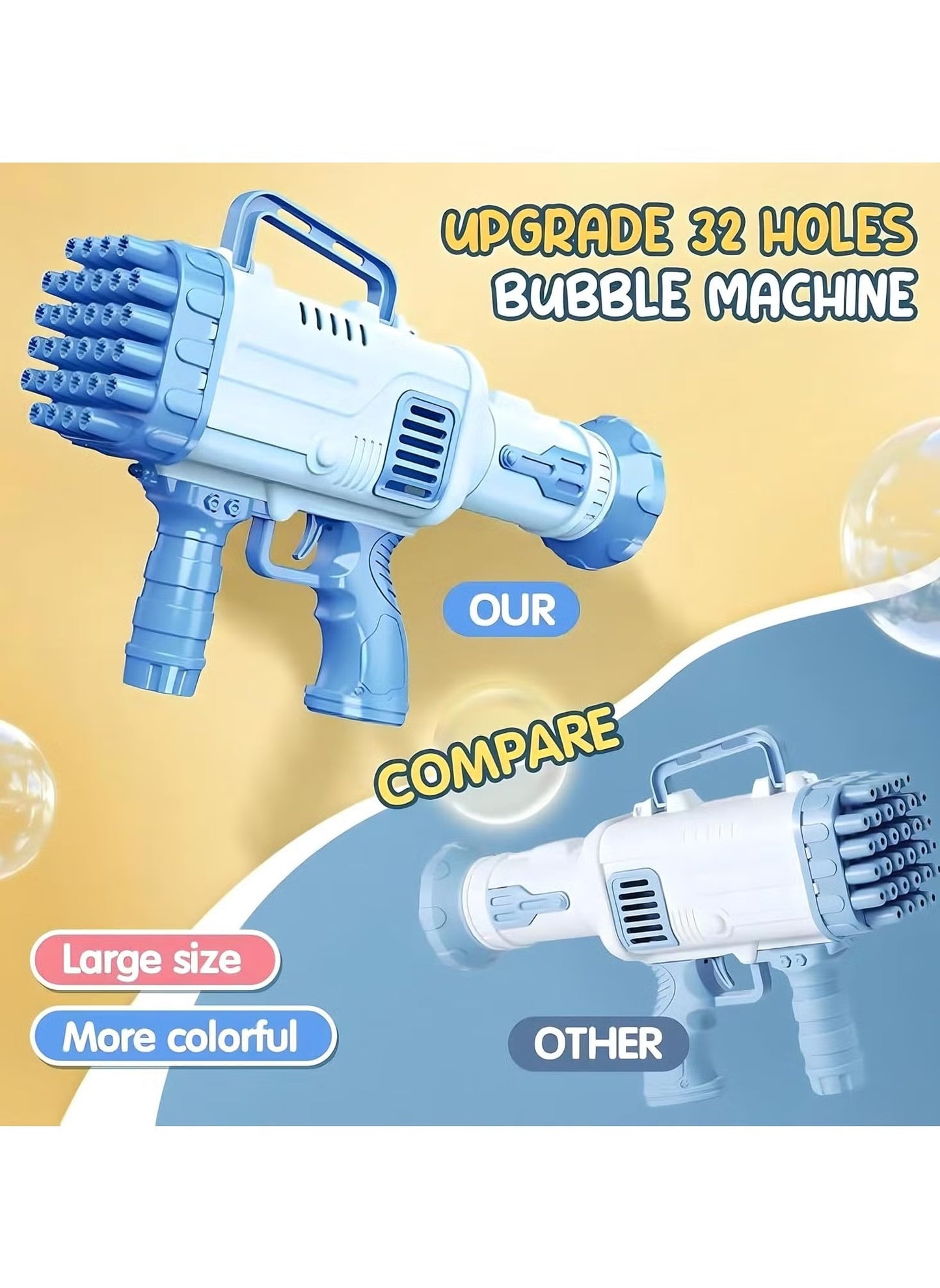 32 Hole Design Portable Large Capacity Bazooka Bubble Gun Toy - Blue